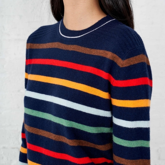 Nwt La Ligne Rainbow Navy Neat Sweater 
